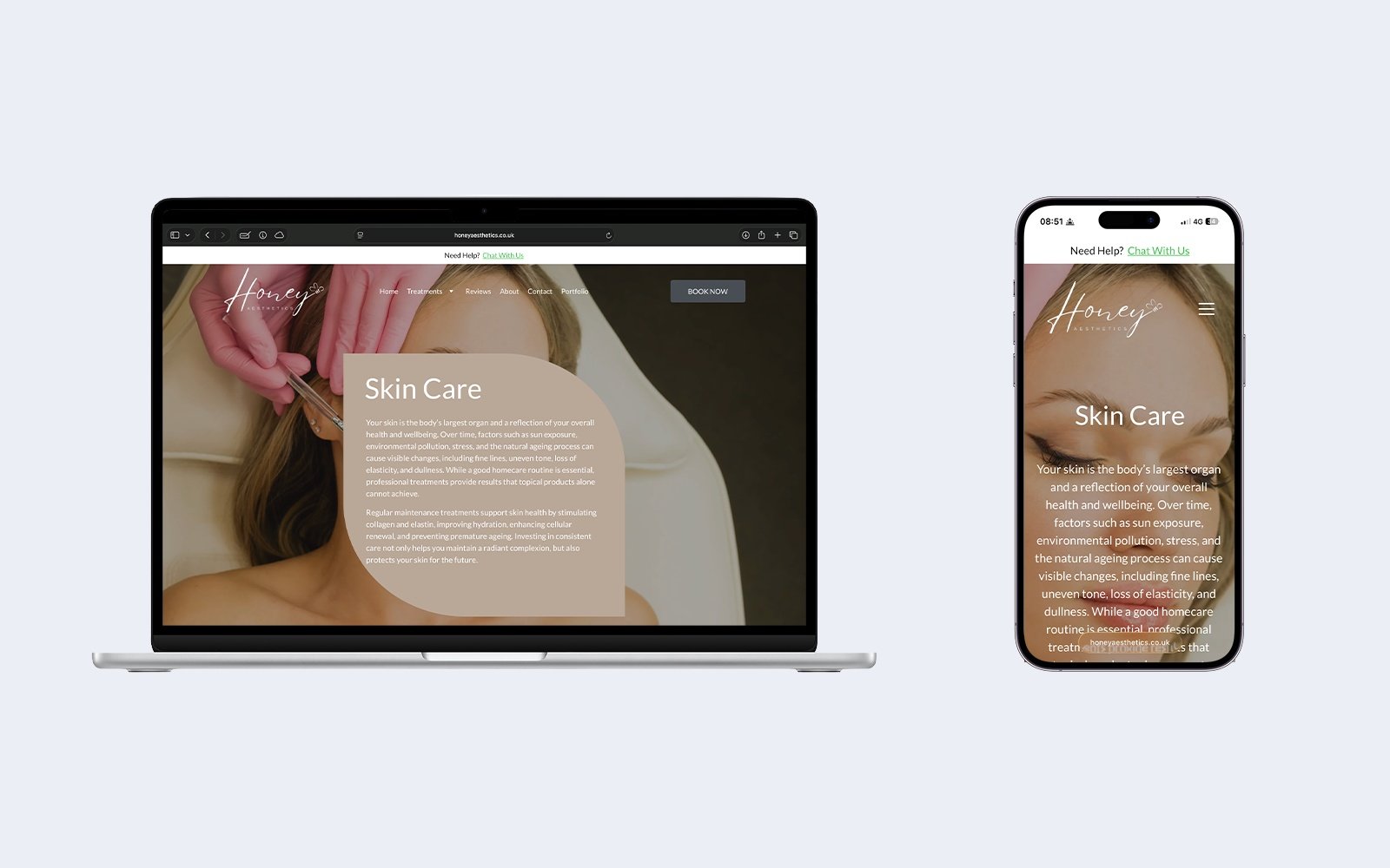 Contact page with a simple enquiry form on desktop and mobile.