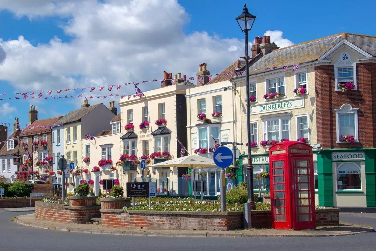 Deal seafront with colourful waterfront buildings